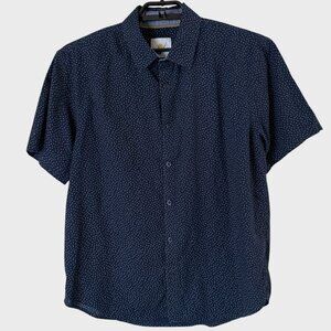 Fundamental Coast Polka Dot Linen Blend Shirt Blue Men's Large S/S Button-Up
